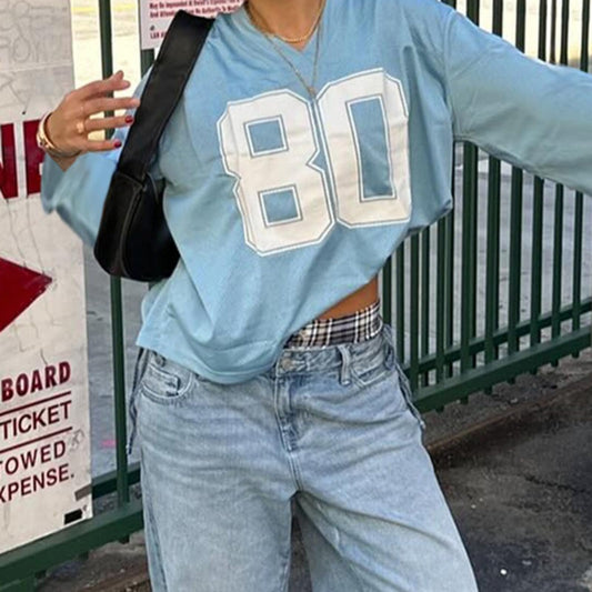 Hesaco Jersey Shirts for Women Oversized Jersey Jersey Top Jerseys Number Shirts for Women Y2k Streetwear Long Sleeve Shirts