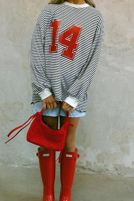 Hesaco Women Stripe Shirt Long Sleeve T-shirt Y2k Pullover Lounge Going Out Top Jersey Top Autumn Streetwear Color Block Tees