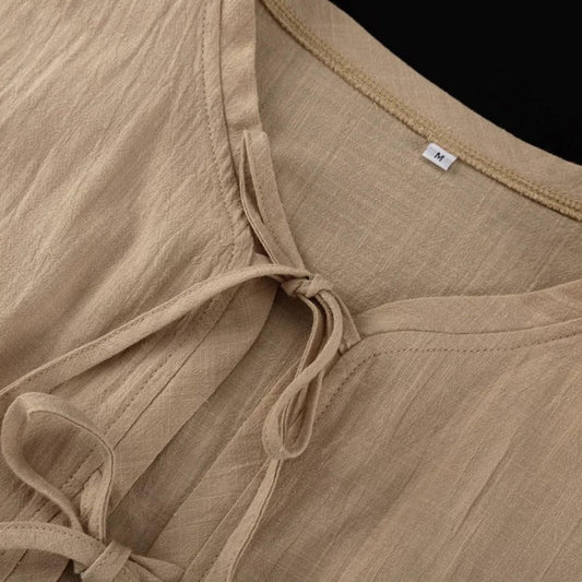 Hesaco Linen Set for Women - 2 Piece Outfits Long Sleeve Tie Front Tops Linen Skirt Linen Tops for Women Going Out Tops