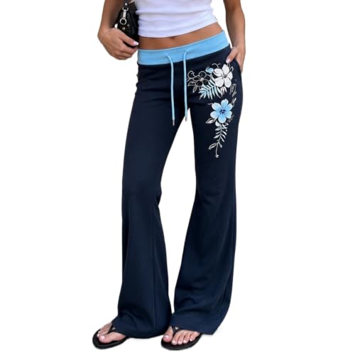 HESACO Sweatpants Y2K Flare Pants Streetwear | Color: Navy Blue | Image 1