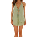 Hesaco Linen Set for Women - 2 Piece Suits Set Tie Front Top Linen Vest Going Out Tops