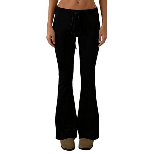 HESACO Sweatpants Y2K Flare Pants Streetwear | Color: Black | Image 1