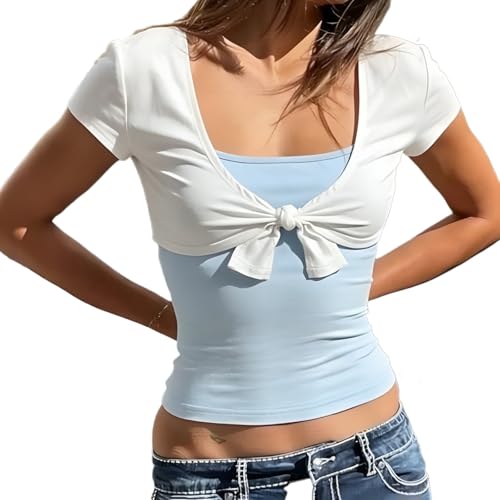 Hesaco Short Sleeve Tops for Women Y2K Tees Casual Slim Fit T-Shirt Streewear