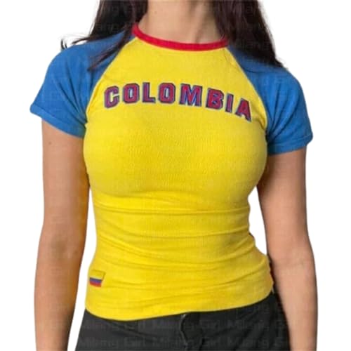Hesaco Brazil Baby Tees Vintage Baby Tees for Women Brazil Shirt Y2k Tops Mexico Crop Top Jersey 2000s Summer Going Out Tops