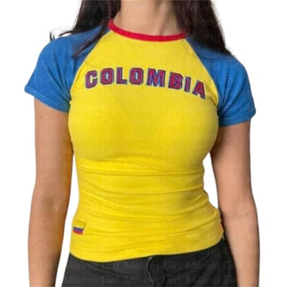 Hesaco Brazil Baby Tees Vintage Baby Tees for Women Brazil Shirt Y2k Tops Mexico Crop Top Jersey 2000s Summer Going Out Tops
