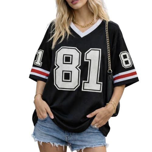 Hesaco Womens Graphic Tees - Oversized Jersey Summer Top Jersey Top Coquette Clothes Y2k Streetwear Short Sleeve Shirts