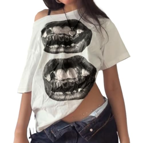 Off The Shoulder Cute Shirts Lip Print Tops