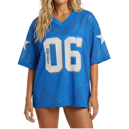 Hesaco Womens Graphic Tees - Oversized Jersey Summer Top Jersey Top Coquette Clothes Y2k Streetwear Short Sleeve Shirts