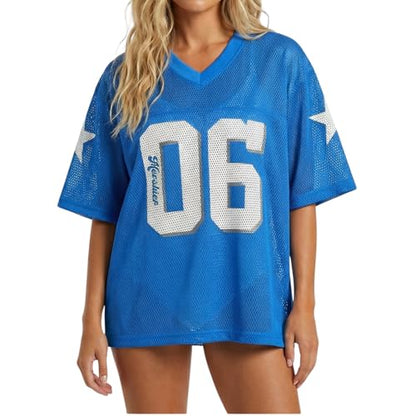 Hesaco Womens Graphic Tees - Oversized Jersey Summer Top Jersey Top Coquette Clothes Y2k Streetwear Short Sleeve Shirts