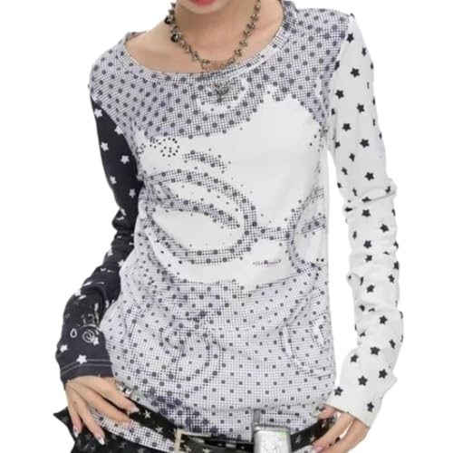 Hesaco Graphic T Shirts for Women Y2k Kawaii Tee Long Sleeve Emo Tops Teen Girls 2000s Clothes Harajuku Cute Fairy Tops