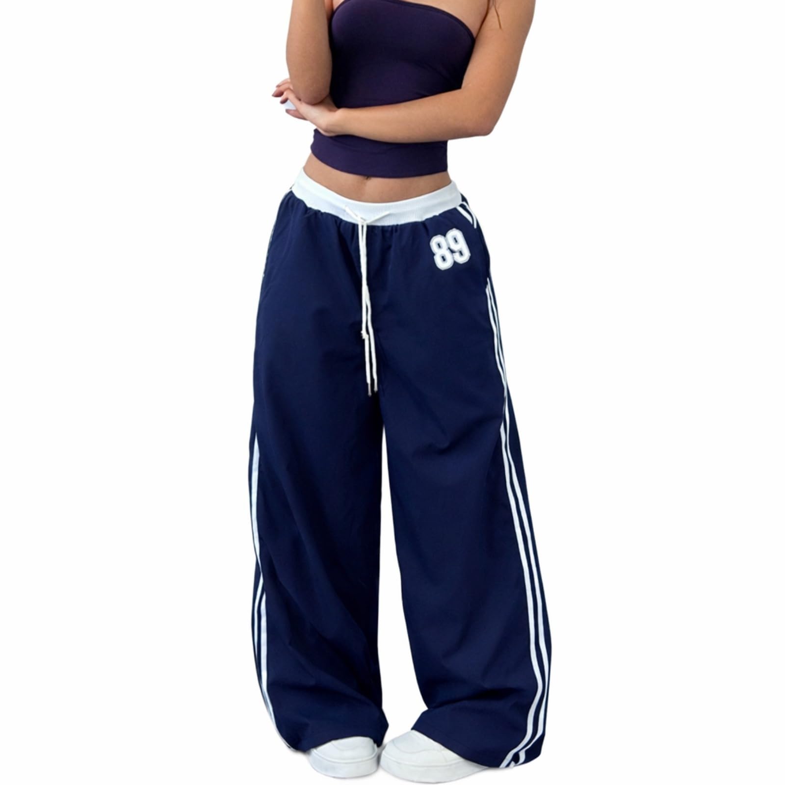 HESACO Sweatpants Y2K Flare Pants Streetwear | Color: Blue | Image 1