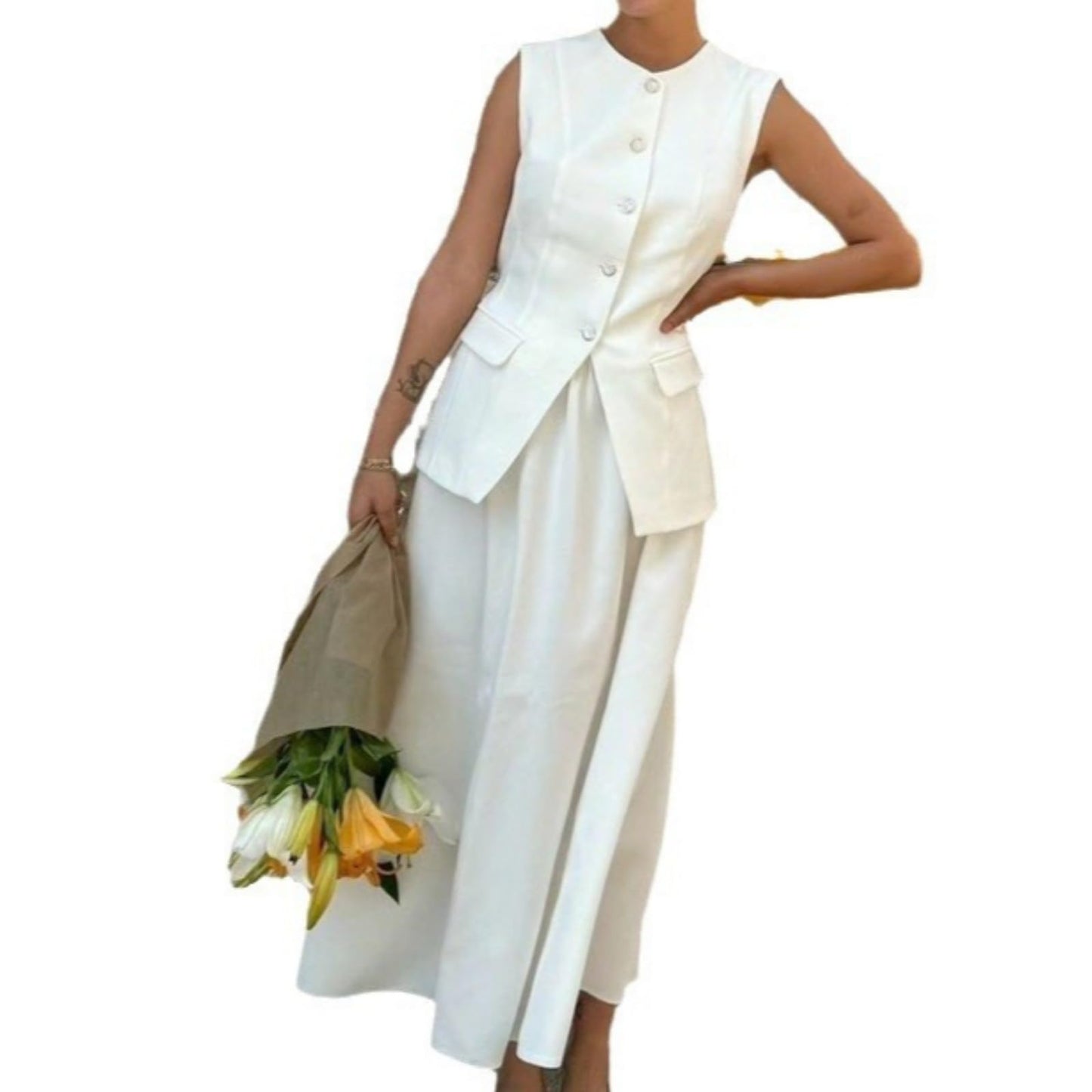 Hesaco Two Piece Sets for Women Summer Vest and Skirt Set Women Blazer Crop Vest and Maxi Skirt Sets Formal Matching Suits