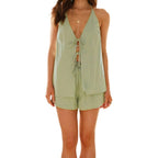 Hesaco Linen Set for Women - 2 Piece Suits Set Tie Front Top Linen Vest Going Out Tops