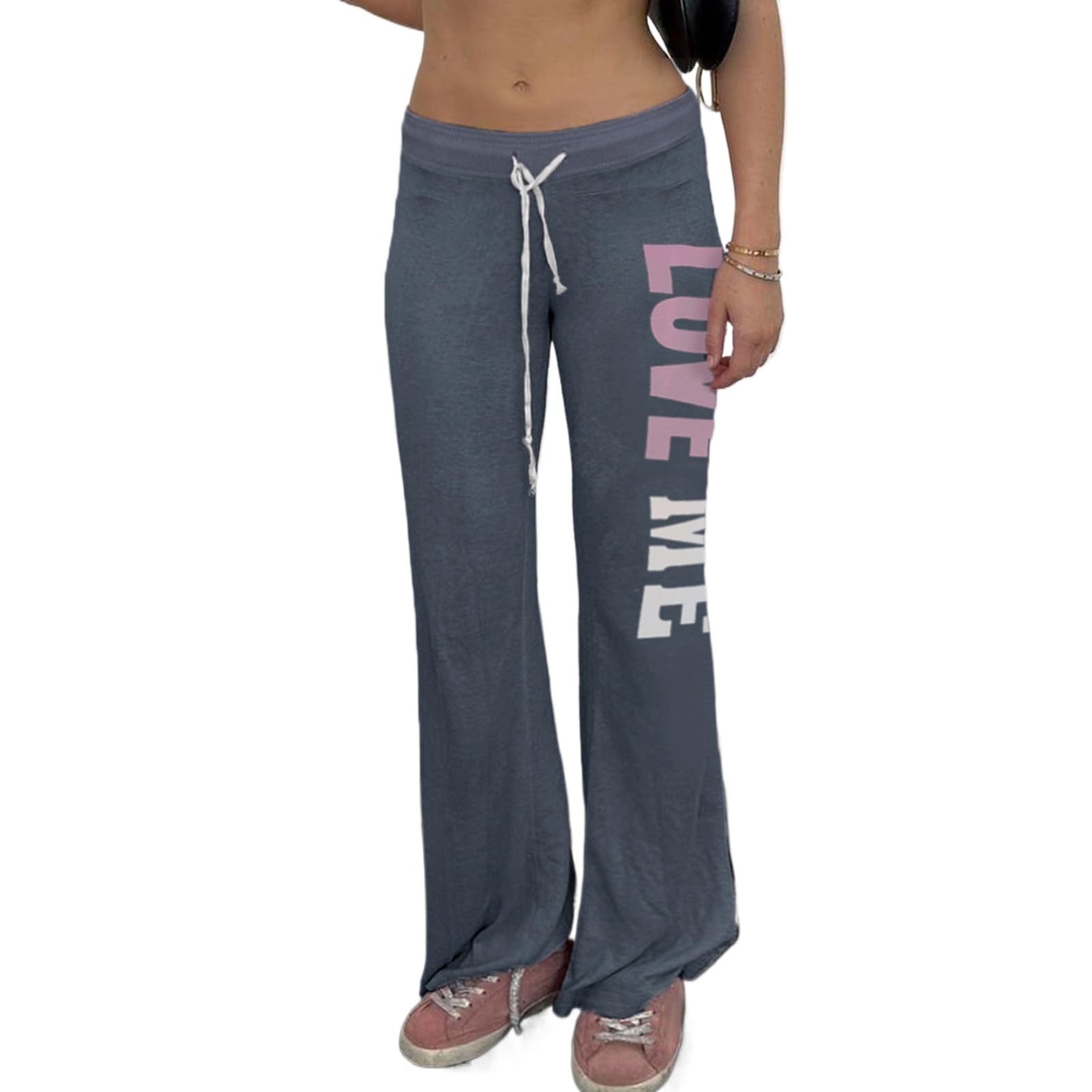 HESACO Sweatpants Y2K Flare Pants Streetwear | Color: Slate Blue | Image 2