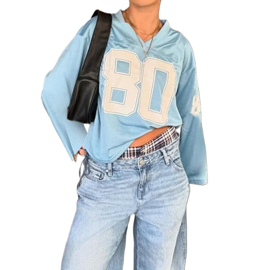 Hesaco Jersey Shirts for Women Oversized Jersey Jersey Top Jerseys Number Shirts for Women Y2k Streetwear Long Sleeve Shirts