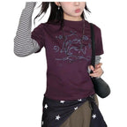 Hesaco Womens Y2k Grunge Teen Girls Tee 2000s Clothes Long Sleeve Emo Goth Top Vintage Graphic Tees
