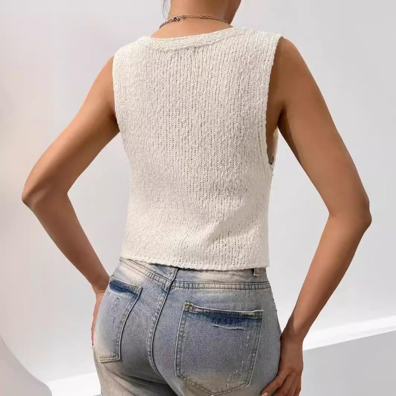 Hesaco Sweater Tank Tops for Women - Sweater Vest V Neck Crochet Vest Knit Vest Sexy Button Casual Y2k Sweater Sleeveless Top