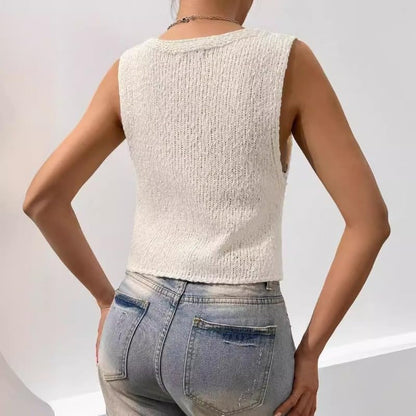Hesaco Sweater Tank Tops for Women - Sweater Vest V Neck Crochet Vest Knit Vest Sexy Button Casual Y2k Sweater Sleeveless Top