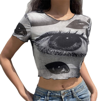 Hesaco Y2K Graphic Tees for Women - Baby Tees Grunge Sexy Cropped Tops