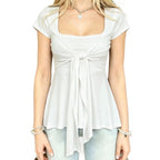 Hesaco Short Sleeve Tops for Women Y2K Tees Casual Slim Fit T-Shirt Streewear
