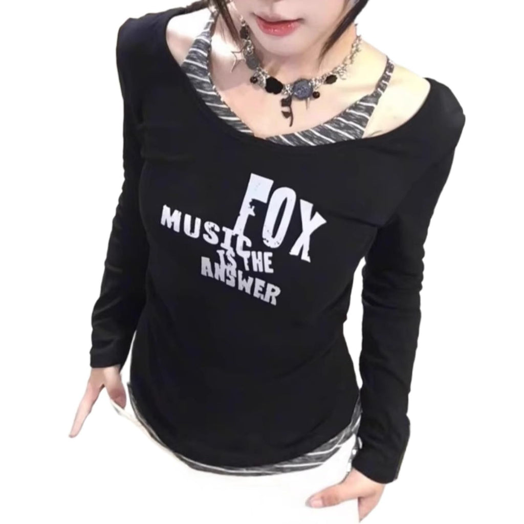 Hesaco Womens Y2k Grunge Teen Girls Tee 2000s Clothes Long Sleeve Emo Goth Top Vintage Graphic Tees