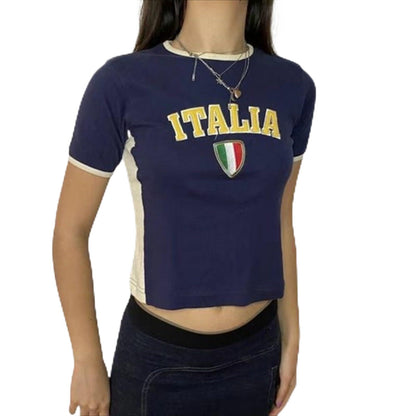 Hesaco Brazil Baby Tees Vintage Baby Tees for Women Brazil Shirt Y2k Tops Mexico Crop Top Jersey 2000s Summer Going Out Tops