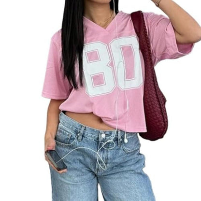 Hesaco Womens Graphic Tees - Oversized Jersey Summer Top Jersey Top Coquette Clothes Y2k Streetwear Short Sleeve Shirts