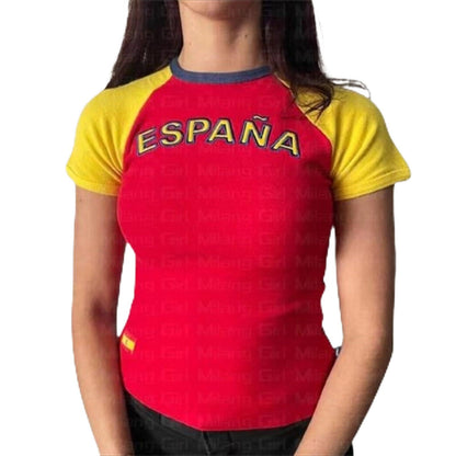 Hesaco Brazil Baby Tees Vintage Baby Tees for Women Brazil Shirt Y2k Tops Mexico Crop Top Jersey 2000s Summer Going Out Tops