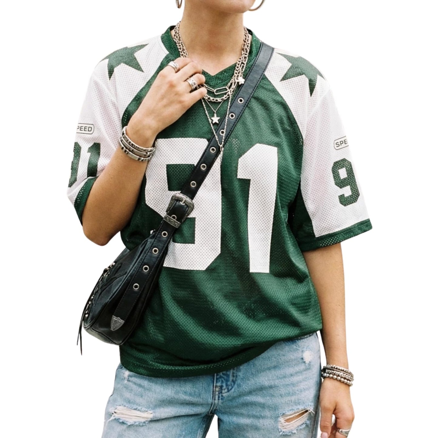 Hesaco Womens Graphic Tees - Oversized Jersey Summer Top Jersey Top Coquette Clothes Y2k Streetwear Short Sleeve Shirts
