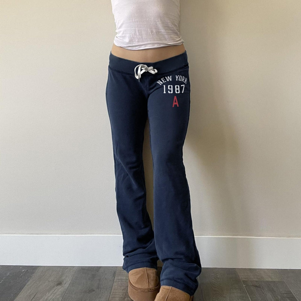 HESACO Sweatpants Y2K Flare Pants Streetwear | Color: Dark Blue | Image 4