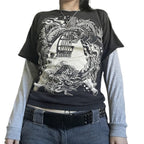 Hesaco Womens Y2k Grunge Teen Girls Tee 2000s Clothes Long Sleeve Emo Goth Top Vintage Graphic Tees