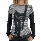 Hesaco Womens Y2k Grunge Teen Girls Tee 2000s Clothes Long Sleeve Emo Goth Top Vintage Graphic Tees