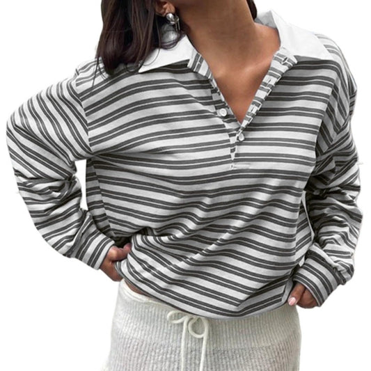 Hesaco Oversized Tshirts for Women Y2k Striped Shirt Long Sleeve Sweatshirt Casual Loose Pullover Y2K Shirt Top Fall Tops