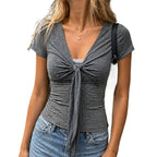 Hesaco Short Sleeve Tops for Women Y2K Tees Casual Slim Fit T-Shirt Streewear