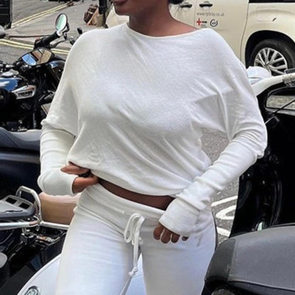 Hesaco Off The Shoulder Tops for Women - Boat Neck Loose Casual Long Sleeve T Shirt Oversized Top Y2k Streetwear Dance Top
