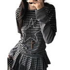 Hesaco Womens Y2k Grunge Teen Girls Tee 2000s Clothes Long Sleeve Emo Goth Top Vintage Graphic Tees