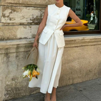 Hesaco Two Piece Sets for Women Summer Vest and Skirt Set Women Blazer Crop Vest and Maxi Skirt Sets Formal Matching Suits