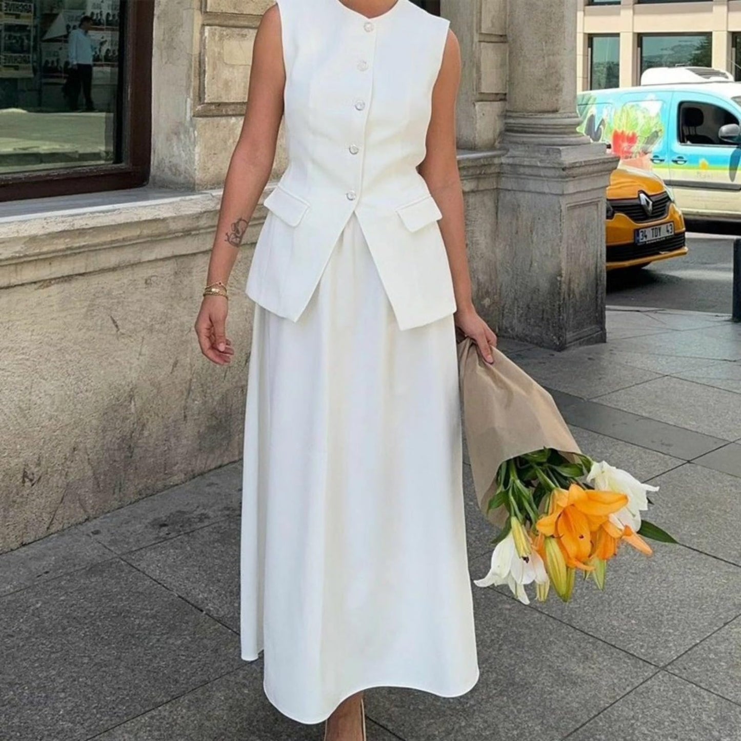 Hesaco Two Piece Sets for Women Summer Vest and Skirt Set Women Blazer Crop Vest and Maxi Skirt Sets Formal Matching Suits