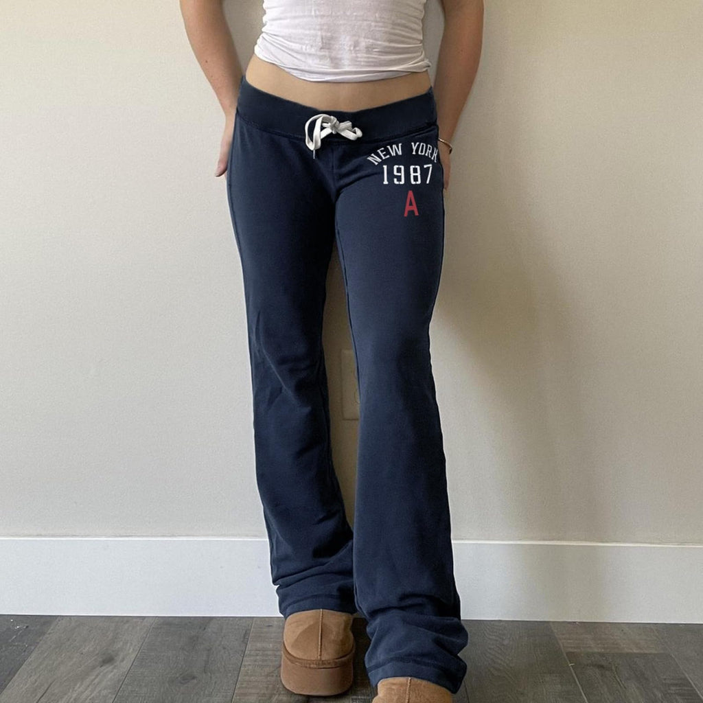 HESACO Sweatpants Y2K Flare Pants Streetwear | Color: Dark Blue | Image 2