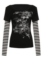 Hesaco Womens Y2k Grunge Teen Girls Tee 2000s Clothes Long Sleeve Emo Goth Top Vintage Graphic Tees