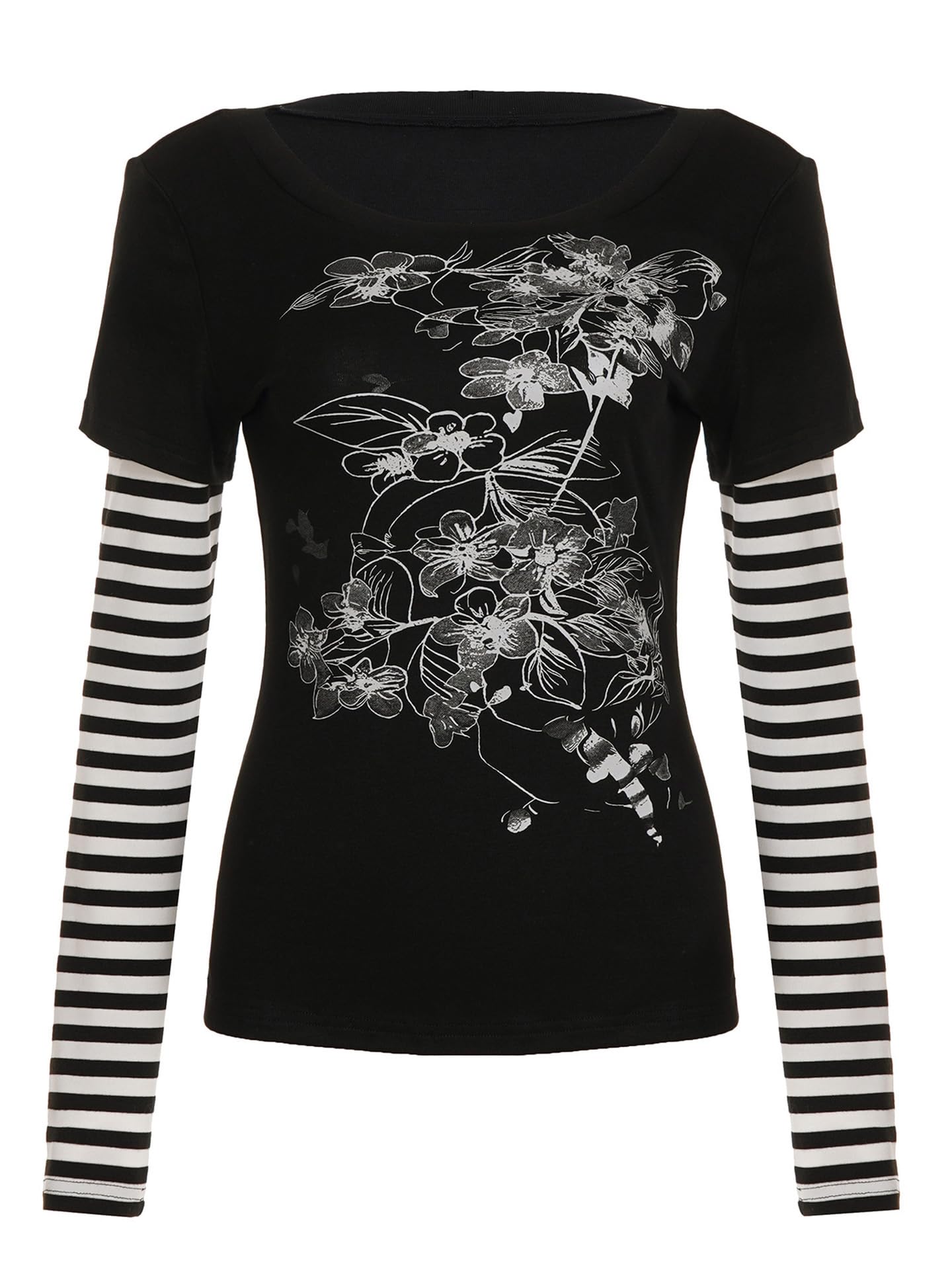 Hesaco Womens Y2k Grunge Teen Girls Tee 2000s Clothes Long Sleeve Emo Goth Top Vintage Graphic Tees