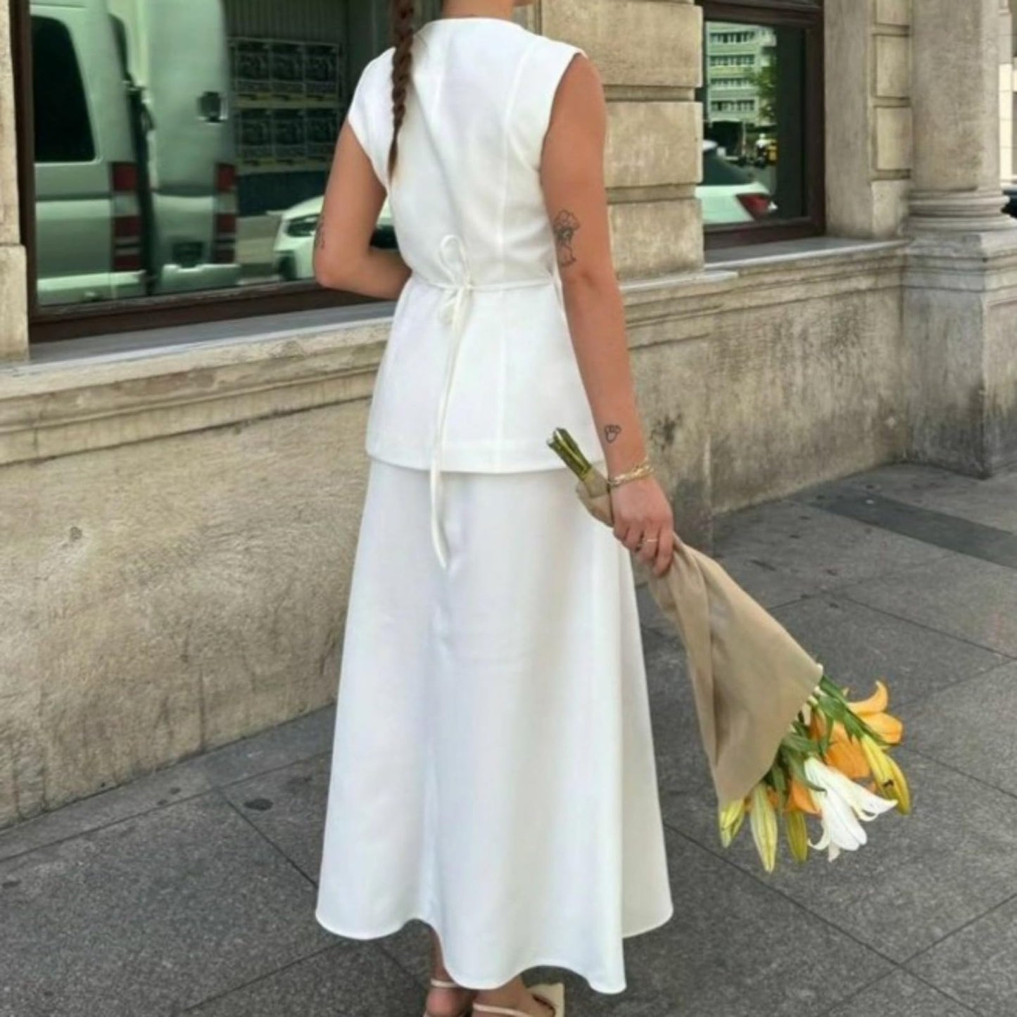 Hesaco Two Piece Sets for Women Summer Vest and Skirt Set Women Blazer Crop Vest and Maxi Skirt Sets Formal Matching Suits
