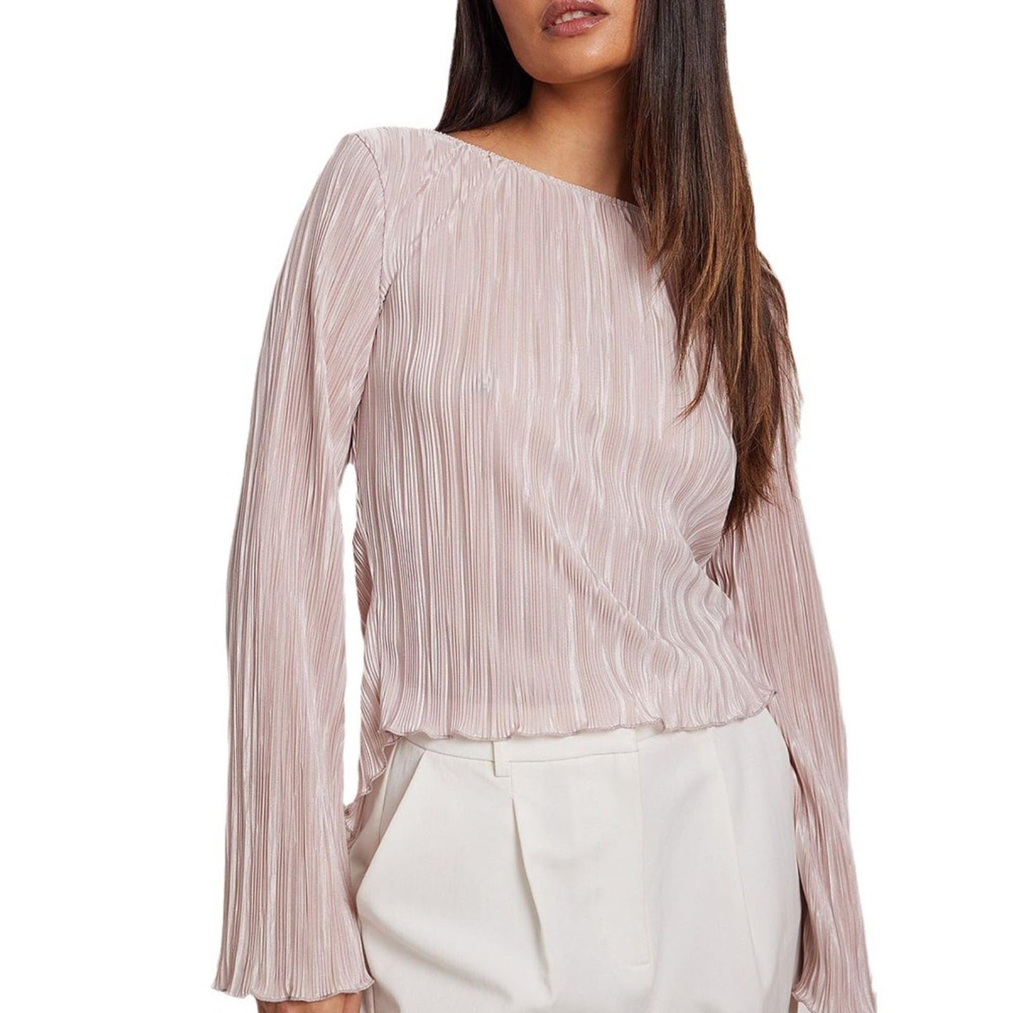 Hesaco Shirts for Women - Long Sleeve Crop Top Loose Fitted Crewneck Tops Tie Top Bell Sleeves Top Casual Y2k Outfits Clothes