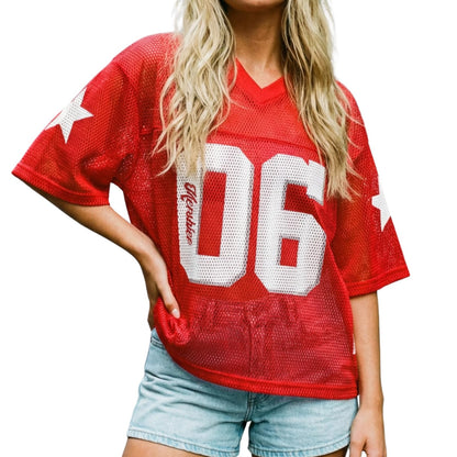 Hesaco Womens Graphic Tees - Oversized Jersey Summer Top Jersey Top Coquette Clothes Y2k Streetwear Short Sleeve Shirts