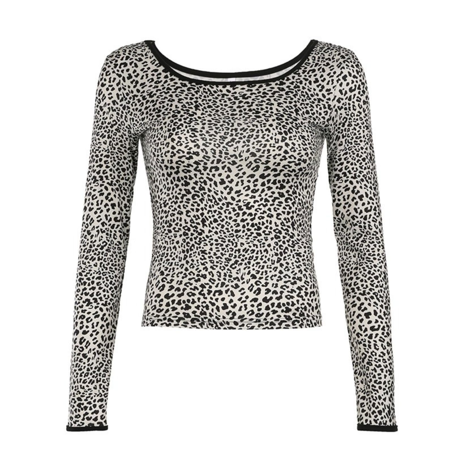 Hesaco Leopard Print Tops for Women - Off  Shoulder Top Cheetah Print Top Long Sleeve Crop Top Tie Knot Tops for Women Trendy