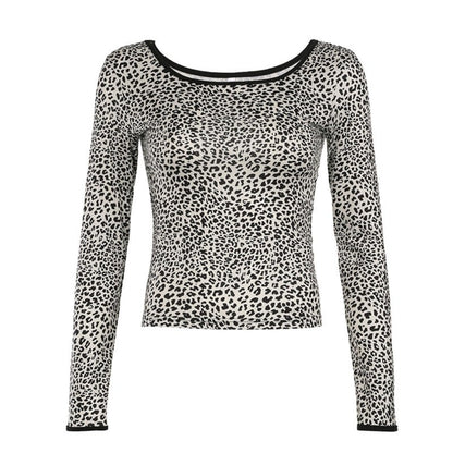 Hesaco Leopard Print Tops for Women - Off  Shoulder Top Cheetah Print Top Long Sleeve Crop Top Tie Knot Tops for Women Trendy
