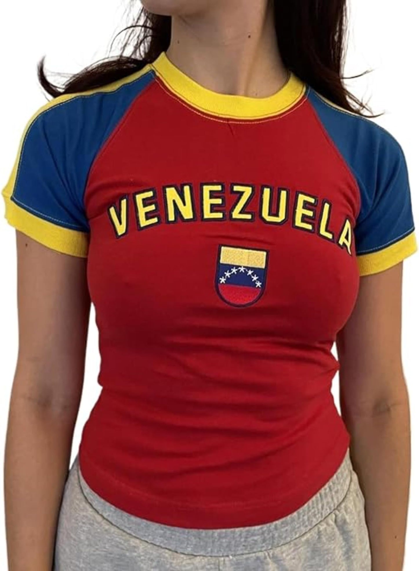 Hesaco Brazil Baby Tees Vintage Baby Tees for Women Brazil Shirt Y2k Tops Mexico Crop Top Jersey 2000s Summer Going Out Tops