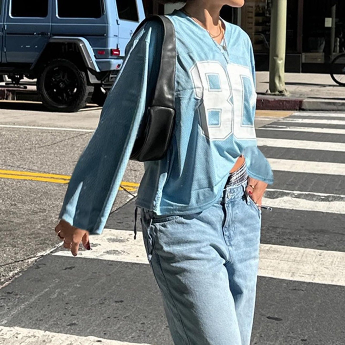 Hesaco Jersey Shirts for Women Oversized Jersey Jersey Top Jerseys Number Shirts for Women Y2k Streetwear Long Sleeve Shirts