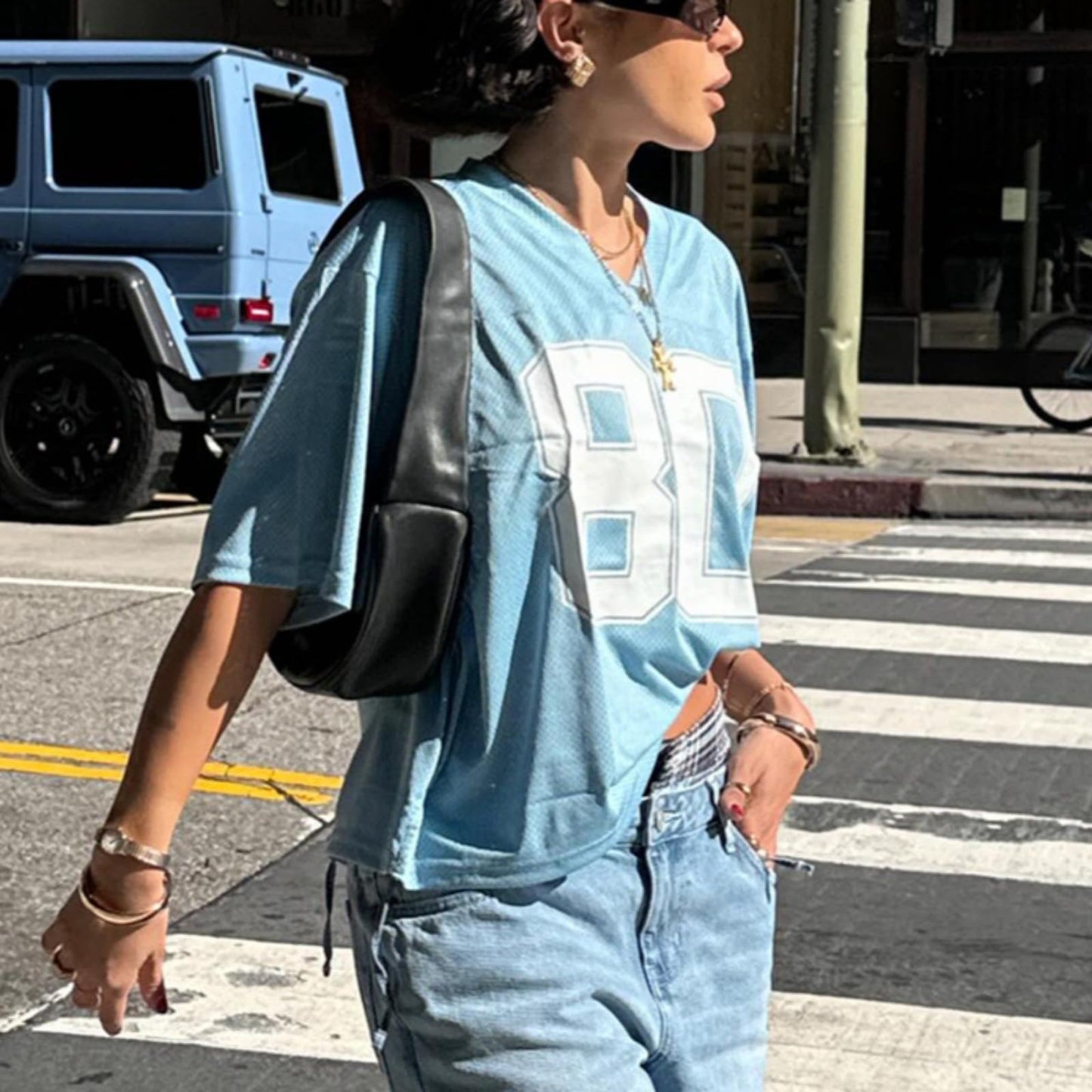 Hesaco Womens Graphic Tees - Oversized Jersey Summer Top Jersey Top Coquette Clothes Y2k Streetwear Short Sleeve Shirts