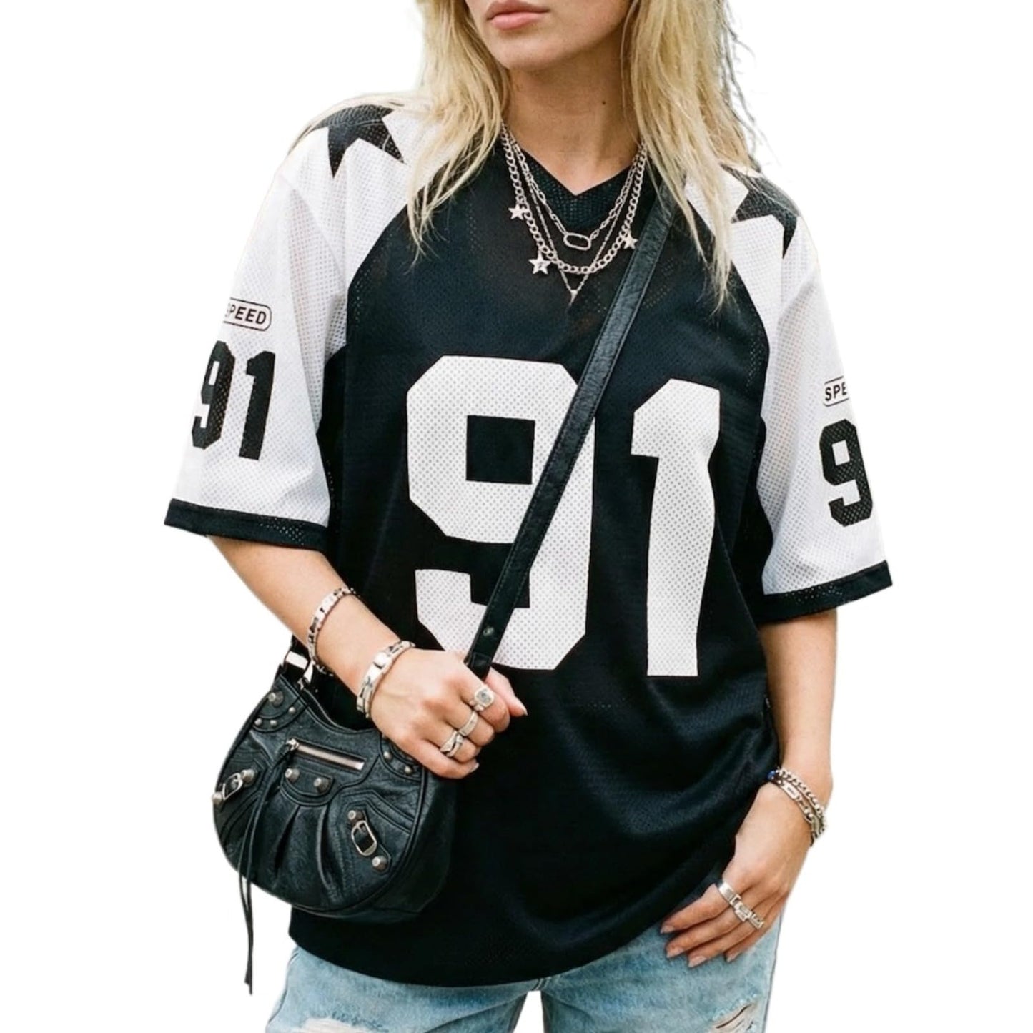 Hesaco Womens Graphic Tees - Oversized Jersey Summer Top Jersey Top Coquette Clothes Y2k Streetwear Short Sleeve Shirts